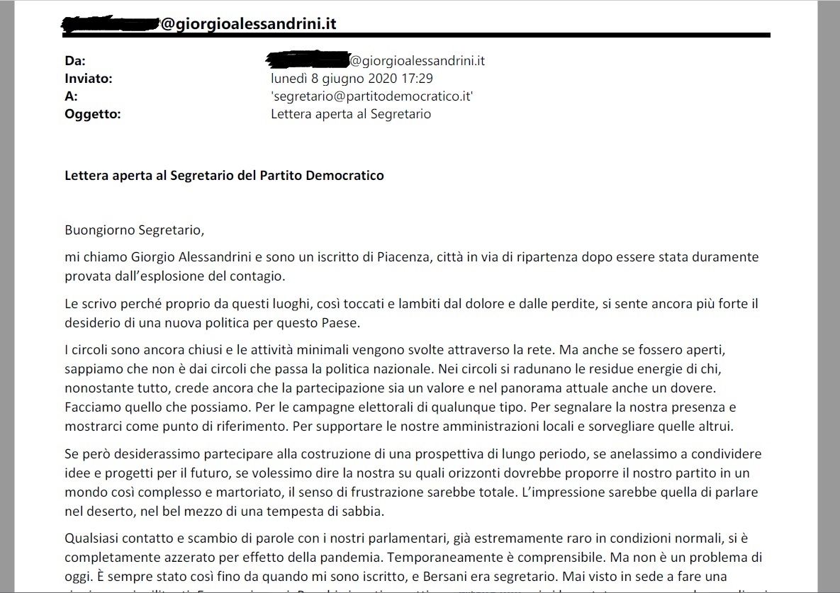 Lettera aperta al segretario Zingaretti