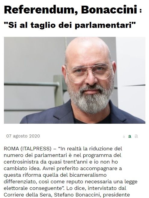 Bonaccini TaglioParlamentari