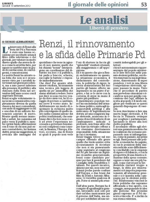 Renzi, il rinnovamento e la sfida delle primarie PD