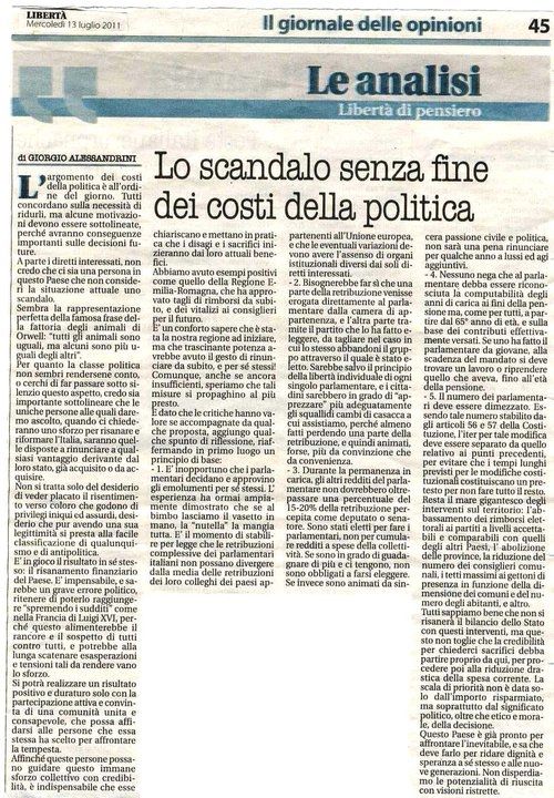 Costi della politica e credibilità