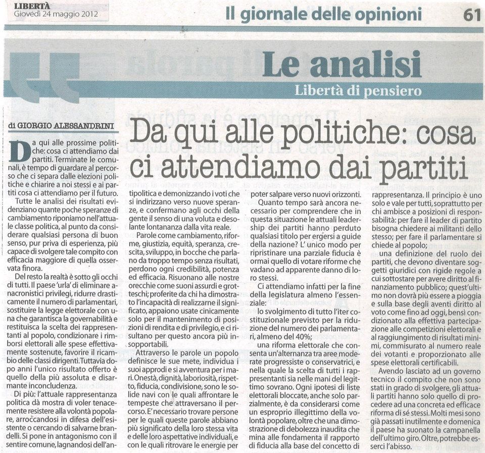 Da qui alle politiche: cosa ci attendiamo dai partiti